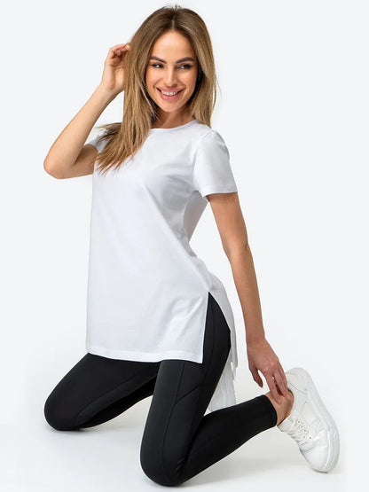 Slit Loose Round Neck Short Sleeve Sweater