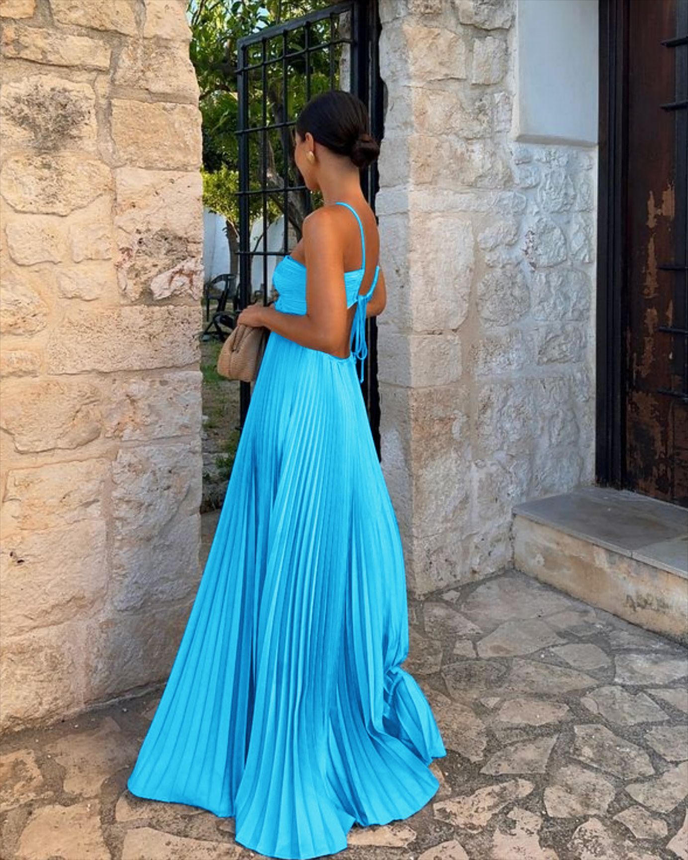 Pleated Sleeveless Sling Dress