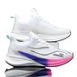 Chaussures de course unisexe en fibre de carbone FAYWELLME – Baskets légères, absorbant les chocs, avec tige respirante et semelle en TPU – Chaussures de sport toutes saisons blanches et orange