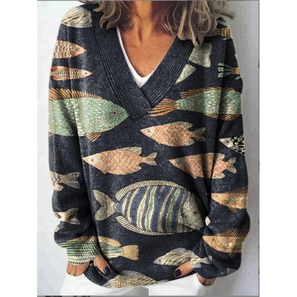 Women's 3D Digital Floral Print Long Sleeve Pullover