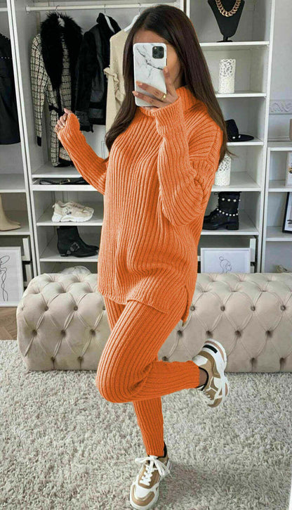Knitted Ribbed Polo High Neck  Loungewear