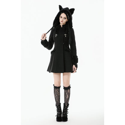 Manteau gothique Dark in Love avec oreilles de chat en fausse fourrure