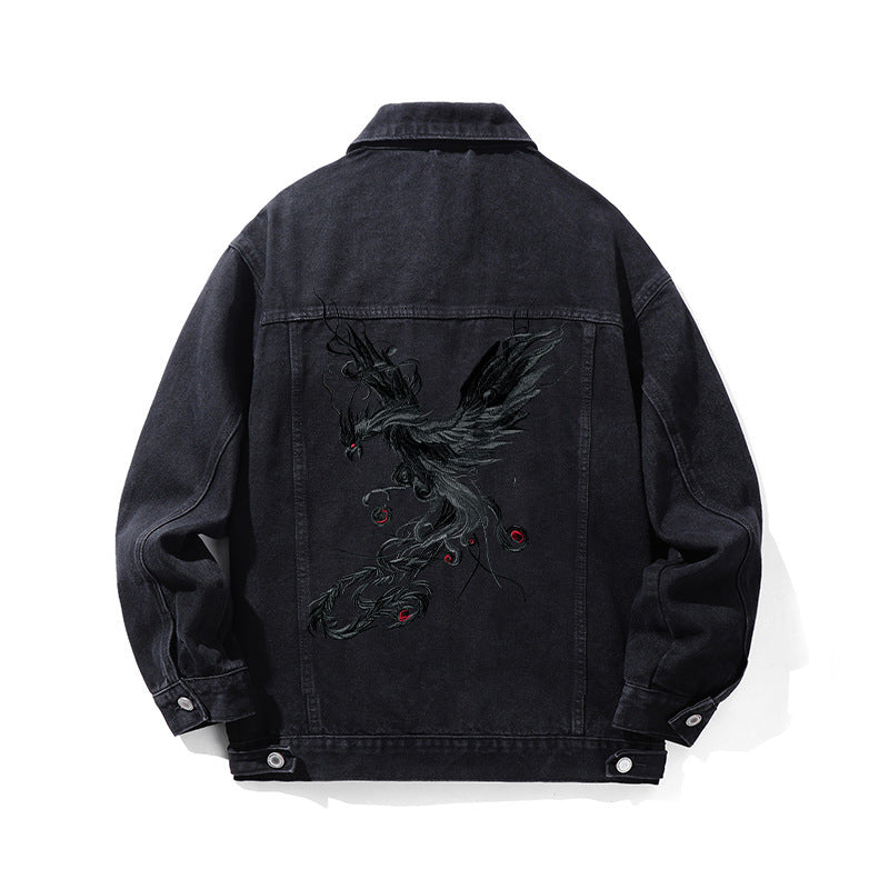 Phoenix Embroidery Polo Collar Jacket