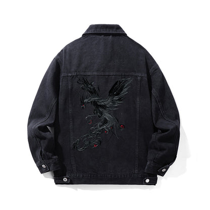 Phoenix Embroidery Polo Collar Jacket