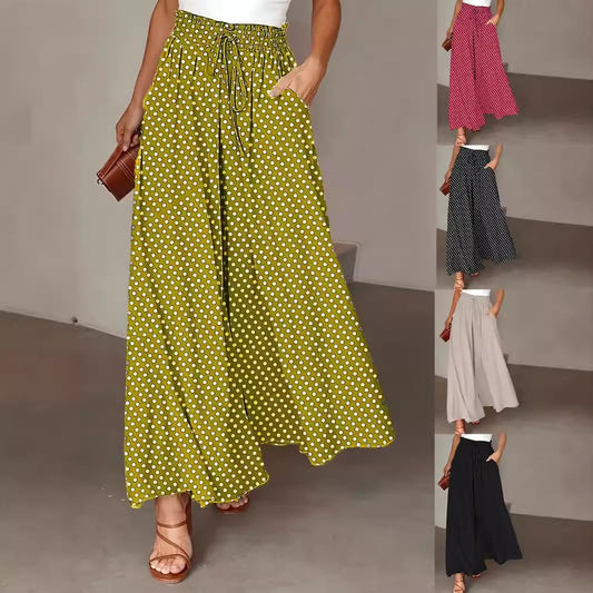 Women's Wide-leg Pants Elastic Waist Polka Dot Print