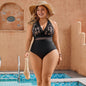 Black Lace Pattern One Piece Swimsuit