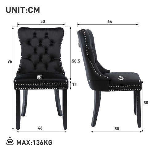 Modern Set Of 6 Upholstered Velvet Dining Chairs, Button Tufted Kitchen Lounge Chairs With Brushed Wood Legs, Riveted Trim And Knocker Ring, For Dining Room Living Room