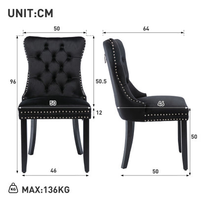 Modern Set Of 6 Upholstered Velvet Dining Chairs, Button Tufted Kitchen Lounge Chairs With Brushed Wood Legs, Riveted Trim And Knocker Ring, For Dining Room Living Room