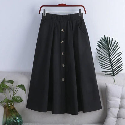 Button Elastic Waist Big Hem Skirt
