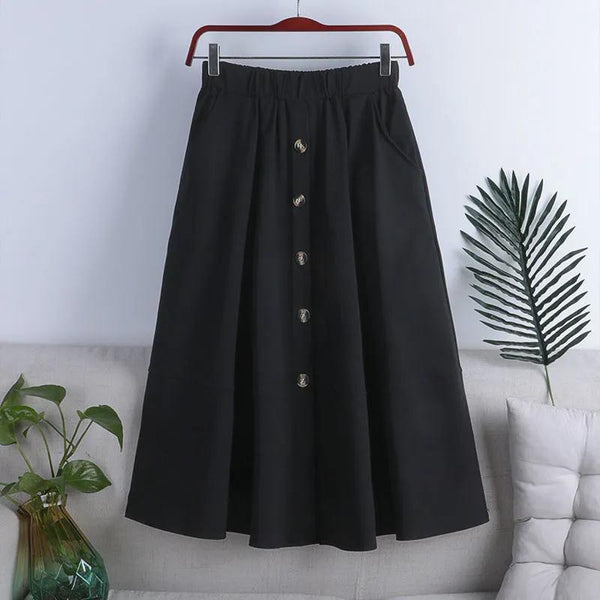 Jupe boutonnée à taille élastique et large ourlet