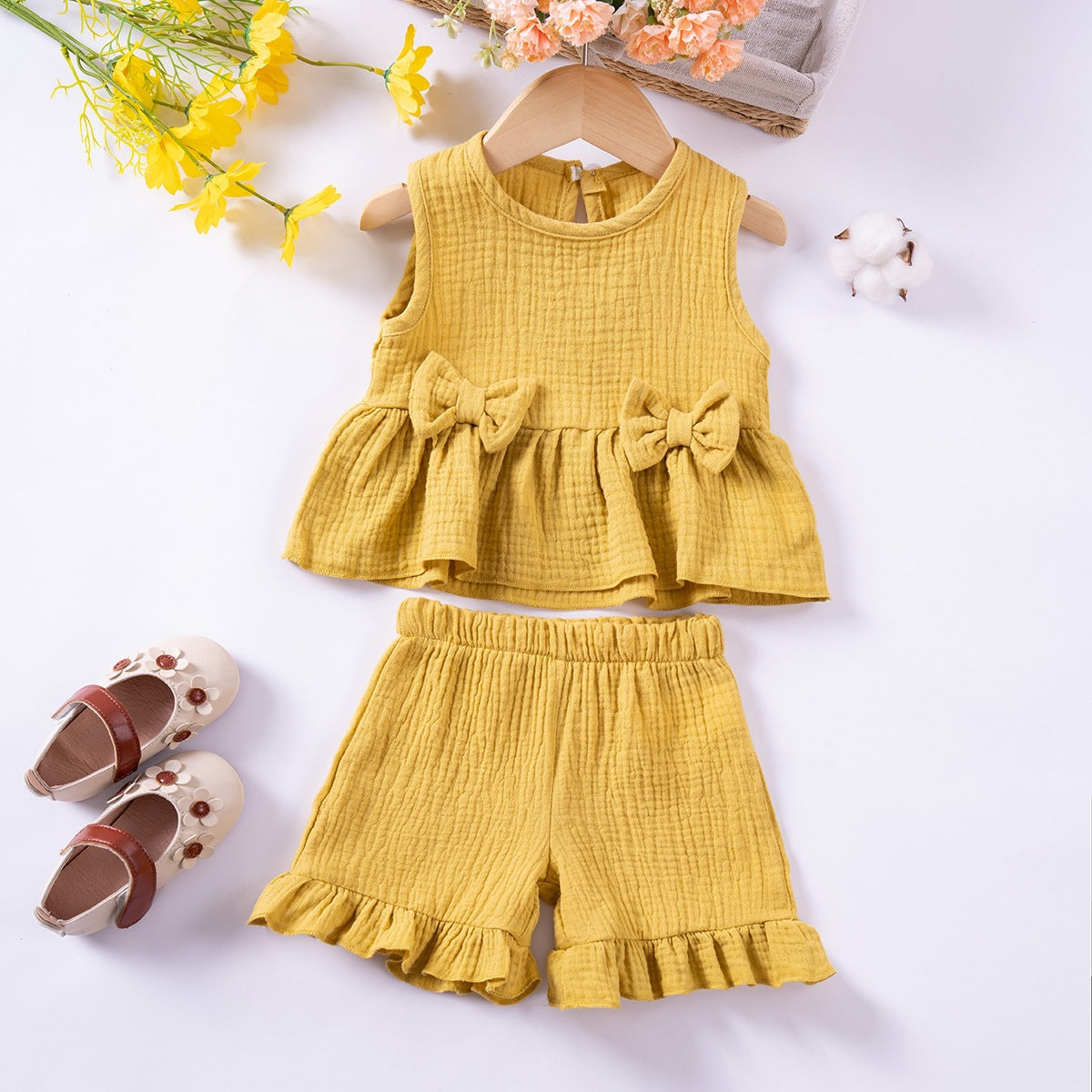 Cute Bow-Knot Cotton Tank Top And Shorts
