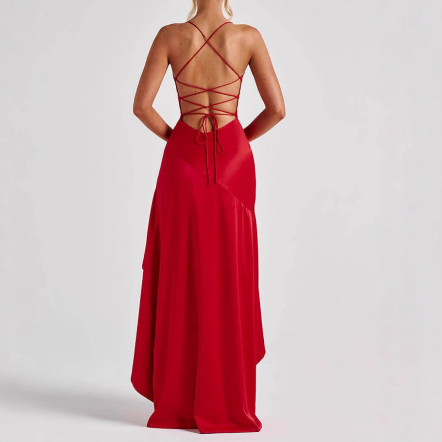 Women's Backless Ruffles Irregular Dress