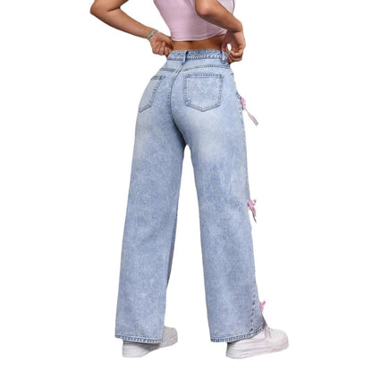Bowknot Collage Washed Jeans
