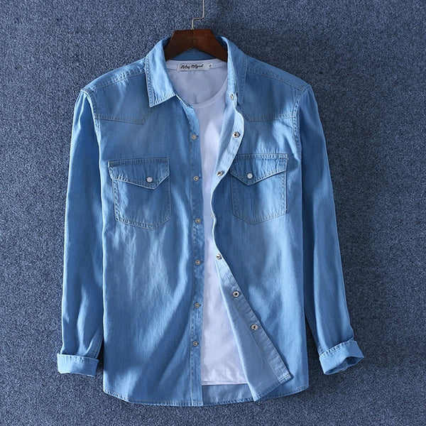 Chemise en jean de coton à manches longues pour homme