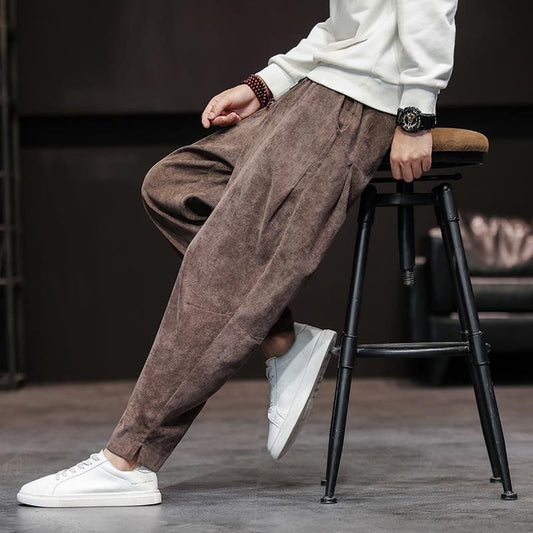 Mens Retro Corduroy Casual Straight Pants