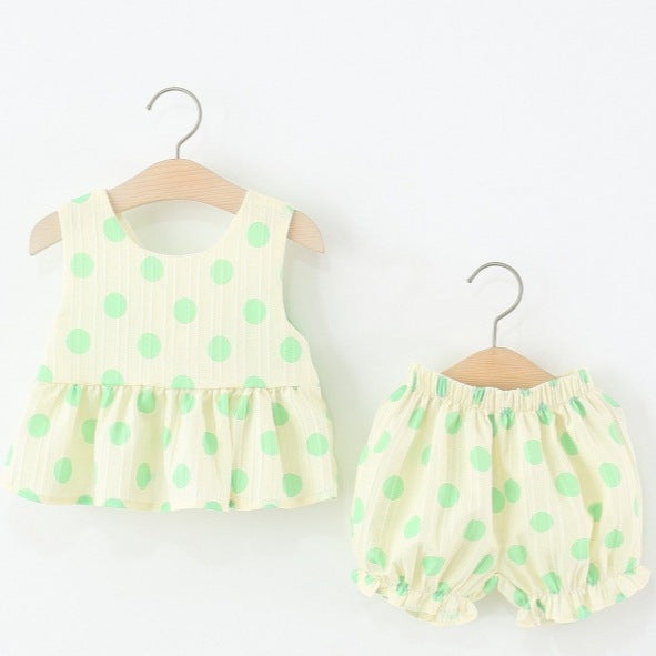 Girls Polka-Dot Cotton Vest 2-Piece Set