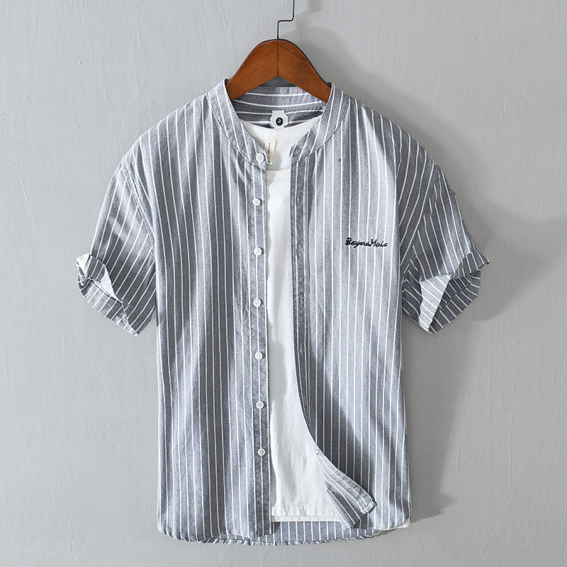 Stripes Short Sleeve Embroidered Shirt