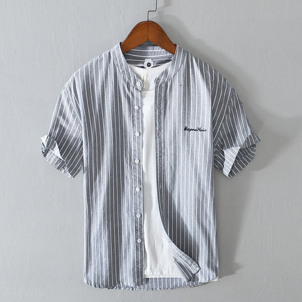 Stripes Short Sleeve Embroidered Shirt