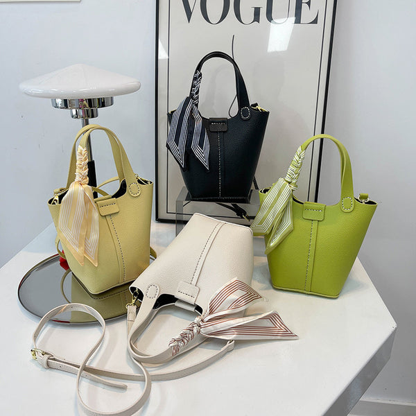 Western-style Bucket Bag With Silk Scarf For Women