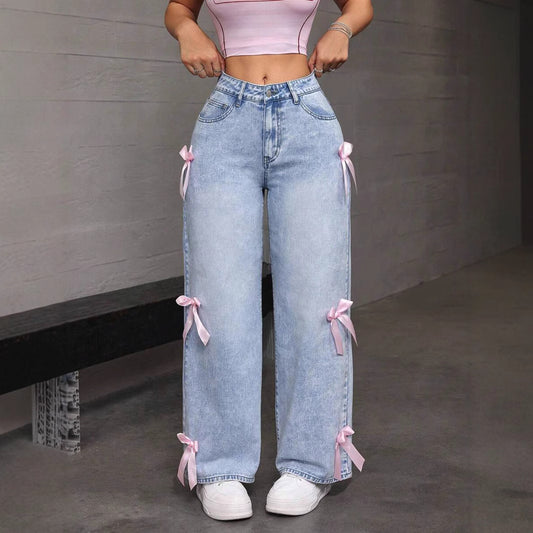 Bowknot Collage Washed Jeans