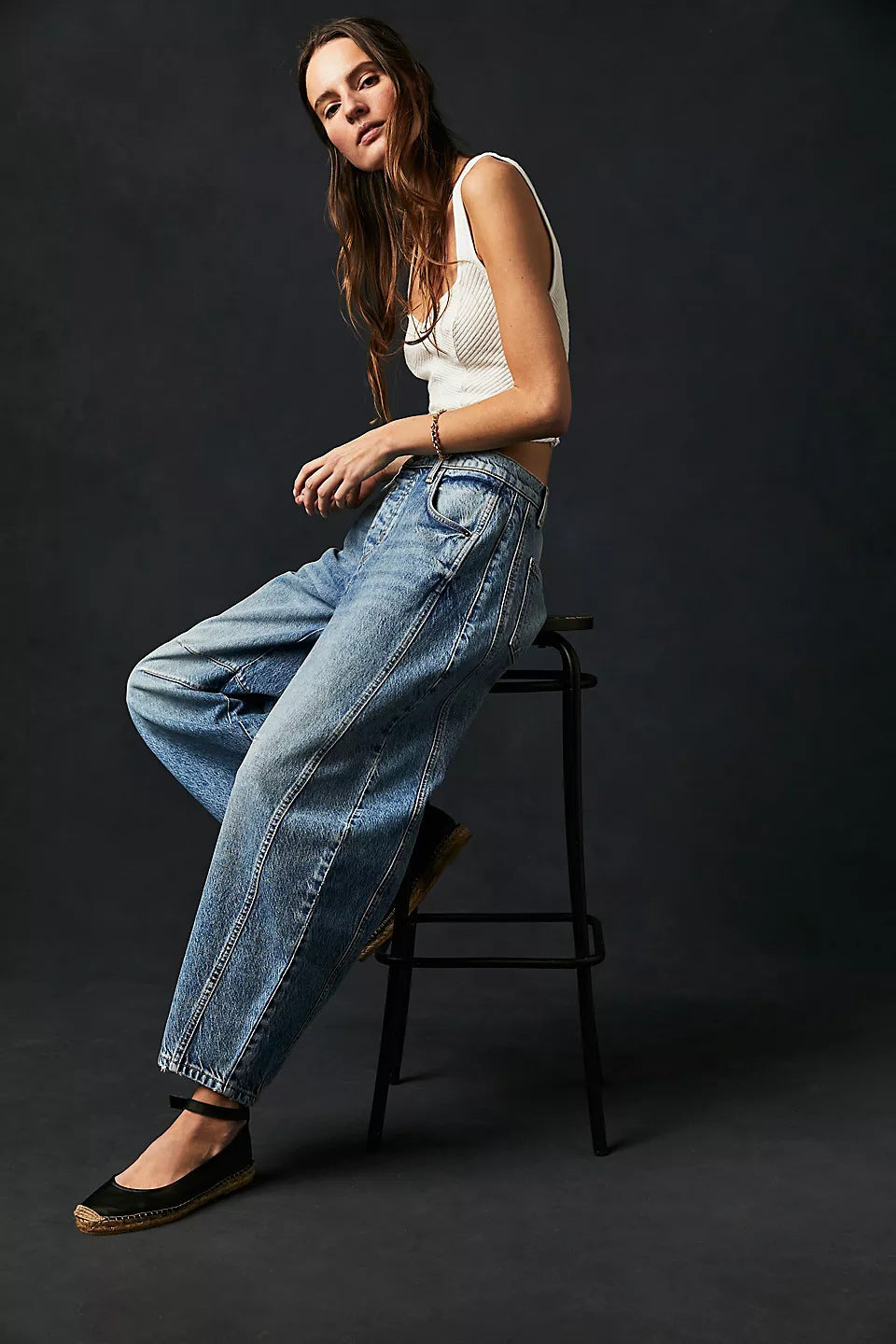 High Stretch Mid-Rise Barrel Jeans