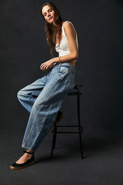 High Stretch Mid-Rise Barrel Jeans