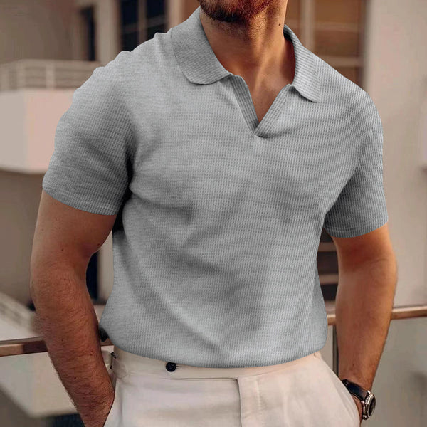 Waffle Lapel Short-sleeved V T-shirts