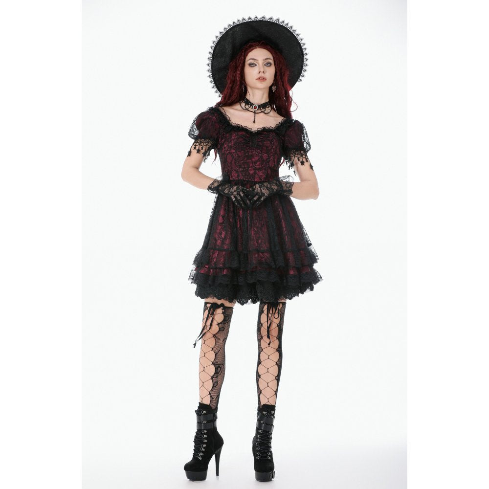 Dark in Love Red Black Lace Princess Dress with Stars Lace
