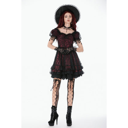Dark in Love Red Black Lace Princess Dress with Stars Lace