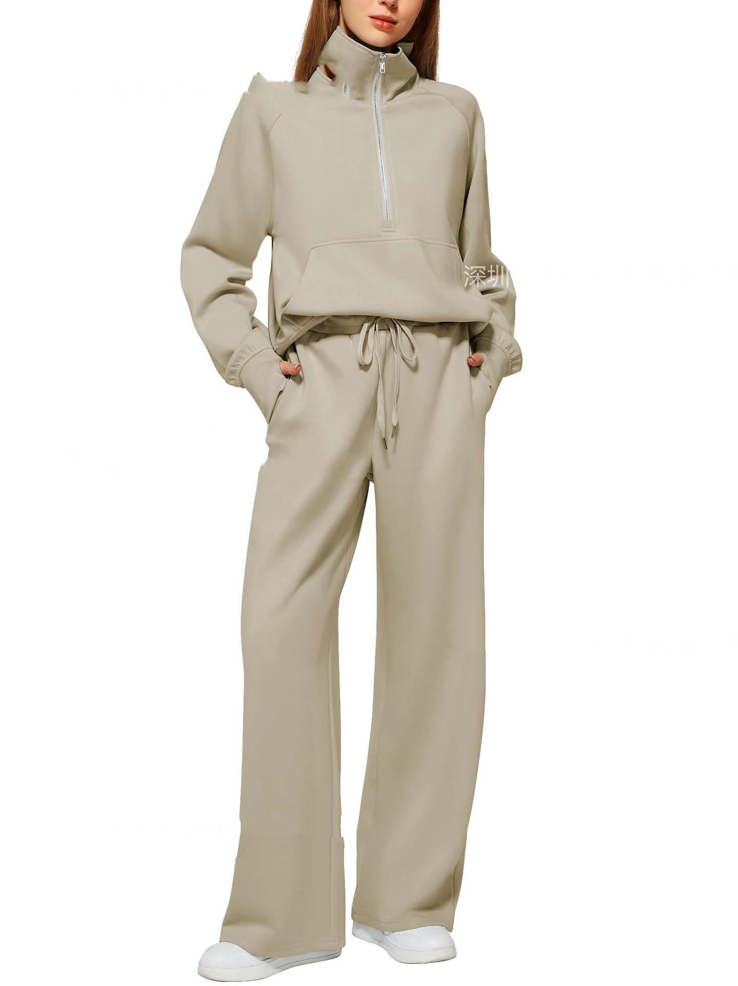 Women's Half-Zip Sweatshirt & Wide Leg Pants Set