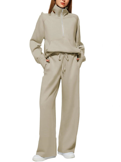 Women's Half-Zip Sweatshirt & Wide Leg Pants Set