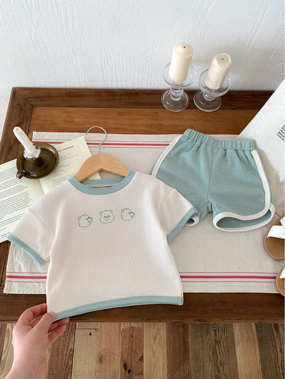 Baby Suit Summer Waffle Bear Two-piece Set