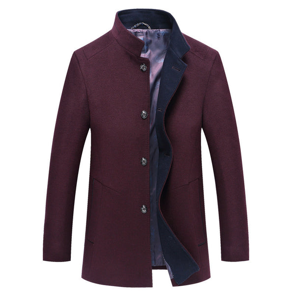 Men's Mid-Length Wool Trench Coat