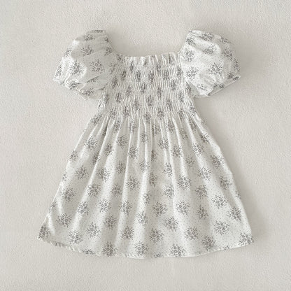 Girls' Short-sleeved Floral Dress