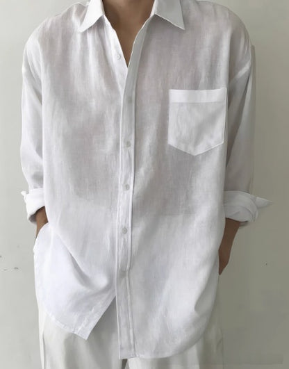 Solid-color Casual All-match Button-up Top For Men