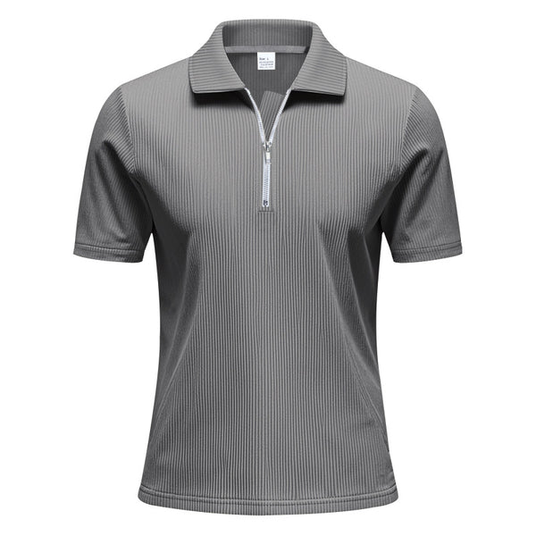 Polo zippé en velours côtelé à manches courtes pour homme
