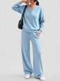 Loose long sleeve top and wide leg pants two piece set - view 9