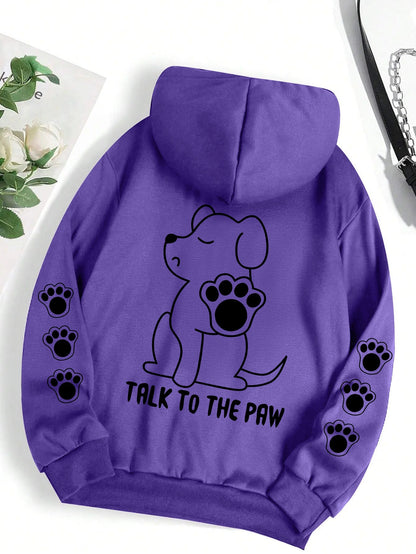 Funny Dog Cartoon Printed Hoodie Women's Warm