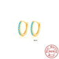 Earrings with Turquoise and Diamond Inlay 18K Gold Plated Stud