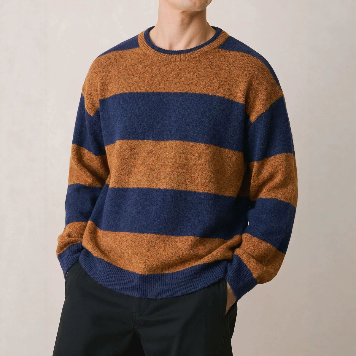 Striped contrasting round neck sweater