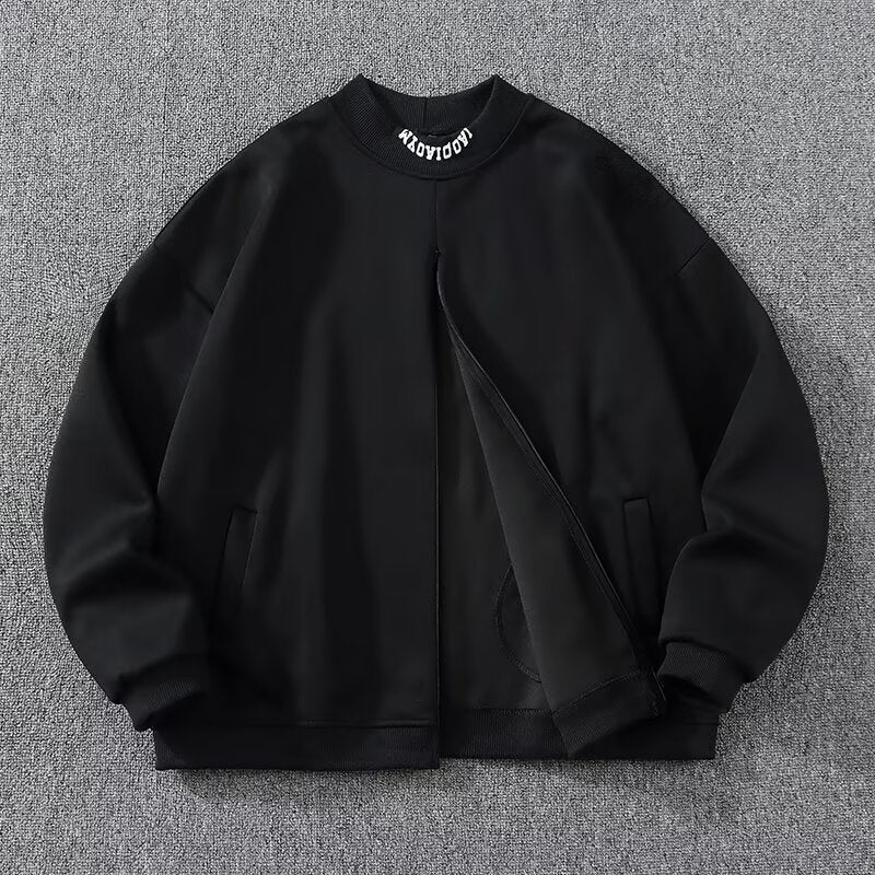 Men's Casual Half Zip Heavyweight Gray Baseball Jacket