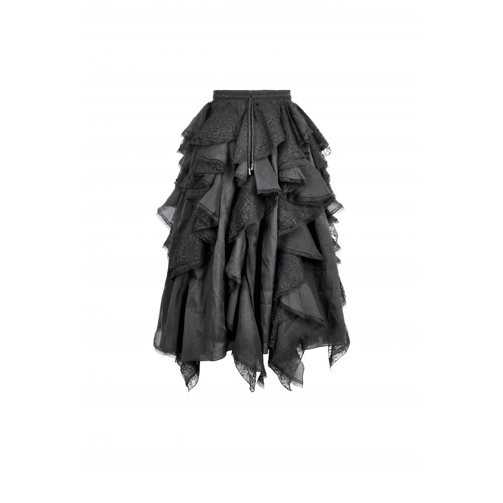 Dark in Love Morrigan Ruffled Goth Midi Skirt in Black