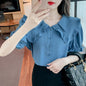 Double Doll Collar Short Sleeve Chiffon Shirt