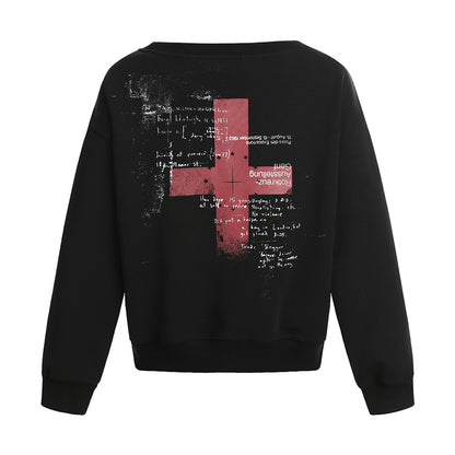 Sweat à capuche col rond à imprimé croix, manches longues, ample, streetwear décontracté