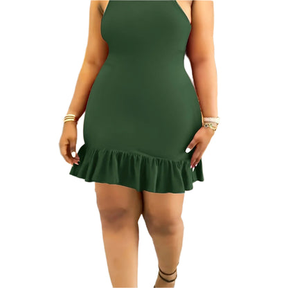 Ruffle Hem Crew Neck Slim Elegant Sleeveless Party Dress