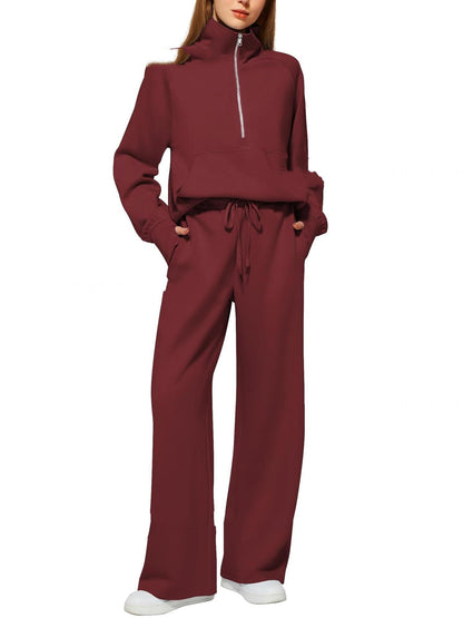 Women's Half-Zip Sweatshirt & Wide Leg Pants Set