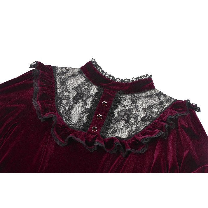Robe Gothique en Velours Bordeaux à Col en Dentelle Ophelia Dark in Love