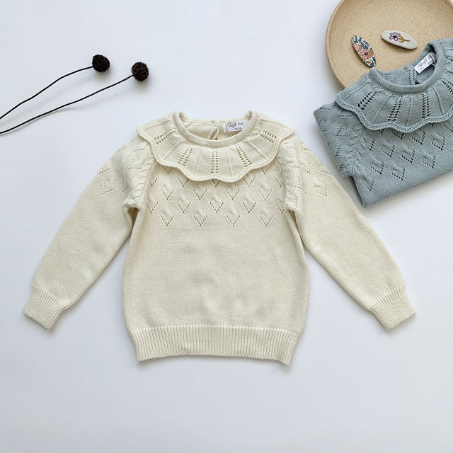 Kids Knitted Pullover Long Sleeve Lace Sweater