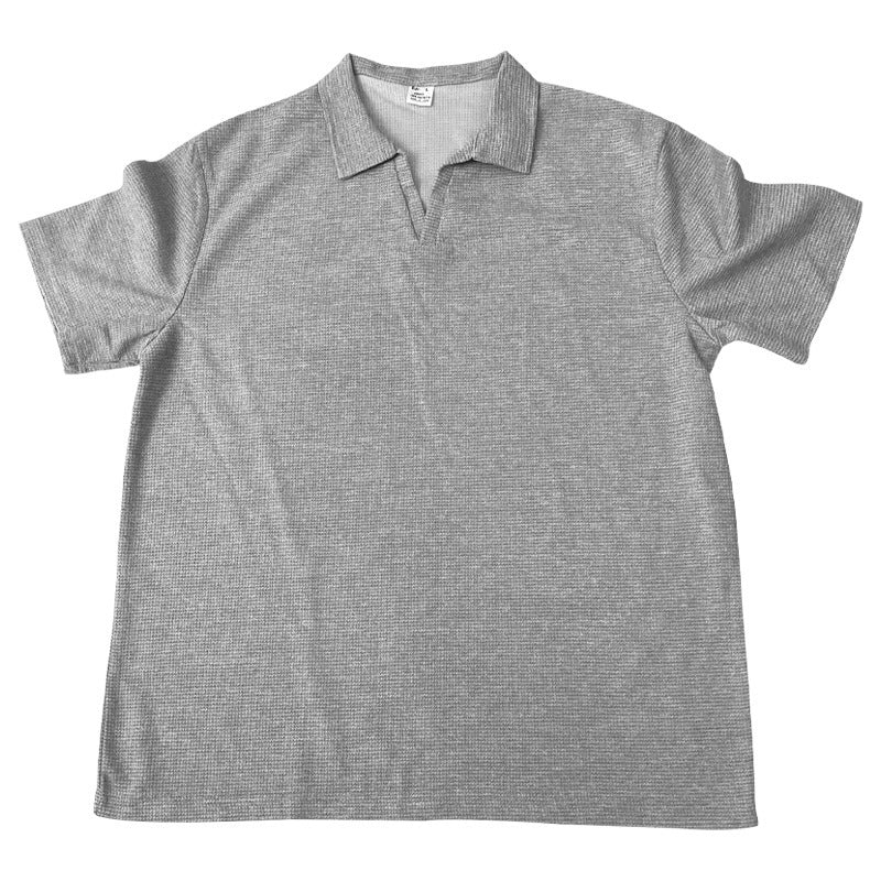 Waffle Lapel Short-sleeved V T-shirts
