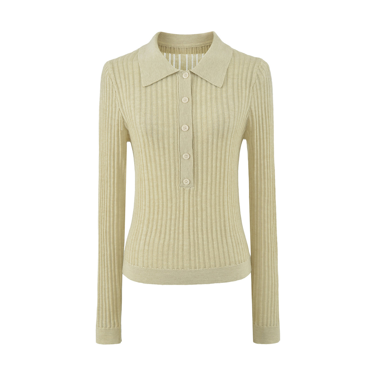Women's Ribbed Polo-Collar Knit Top